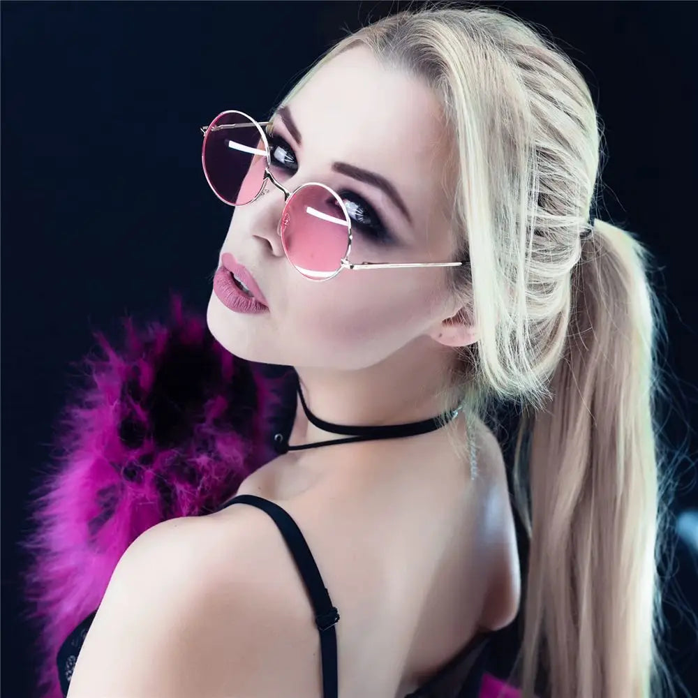 Fashion Retro Round Hippie Sunglasses  for Women Men Trendy Punk Disco Party Glasses Circle Metal UV Protection Sunglasses