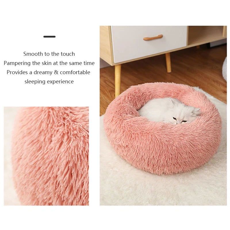 40-70CM Long Plush Winter Beds for Dogs & Cats, Home Plush Pet Nest, Soft Sofa Cushion Mats,Dog Kennel House, Warm Round Pet Bed