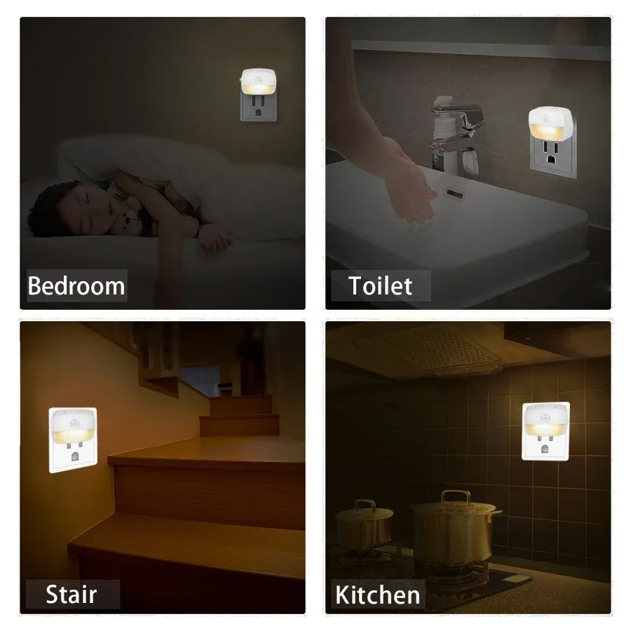 Plug in Night Light with Motion Sensor and Dusk to Dawn Sensor Mini LED Nightlight Adjustable Brightness for Bathroom Hallway