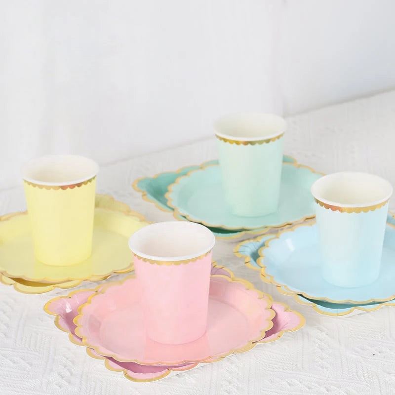 10pcs/set Disposable Birthday Tableware Cup Paper Plate Straws Birthday Party Wedding Decoration Kids Baby Shower Party Supplies
