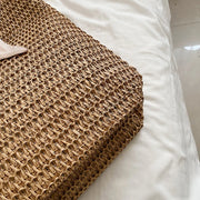 Women Straw Tote Handbag Large Capacity Crochet Beach Handbag Zipper Closure Retro Straw Handbag Ladies Summer Daily Bag
