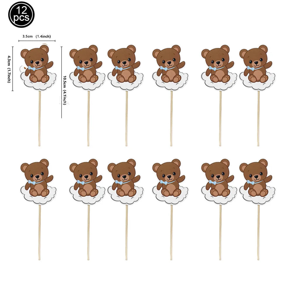Blue Brown Bear Theme Party Decoration 7"/9"Plate Napkin Cup  DisposableTableware for Baby Shower Bear Theme Birthday Decoration