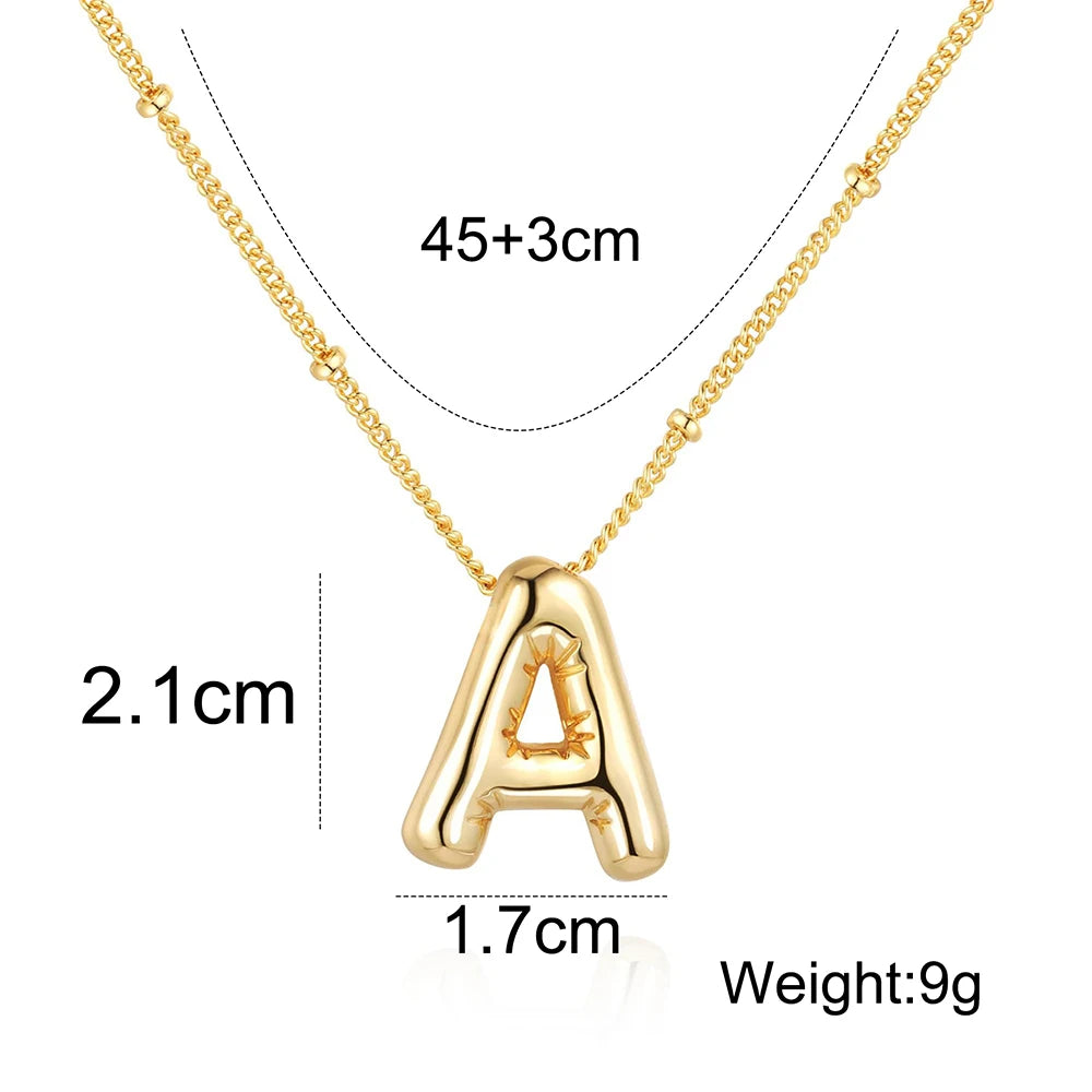 Delicate Chunky Alphabet Balloon Bubble Initial Letter Pendant Necklace for Women Men Stainless Steel Gold Plated Necklaces
