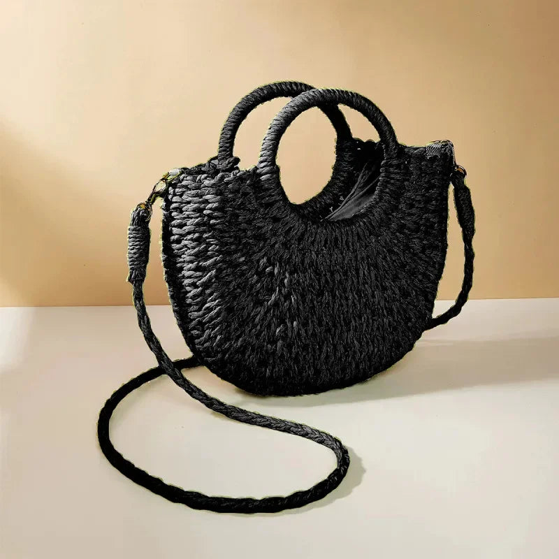 Handwoven Straw Rattan Half-Moon Beach Handbag Large Capacity Women Summer Hollow Out Crossbody Shoulder Bag  crossbody bags