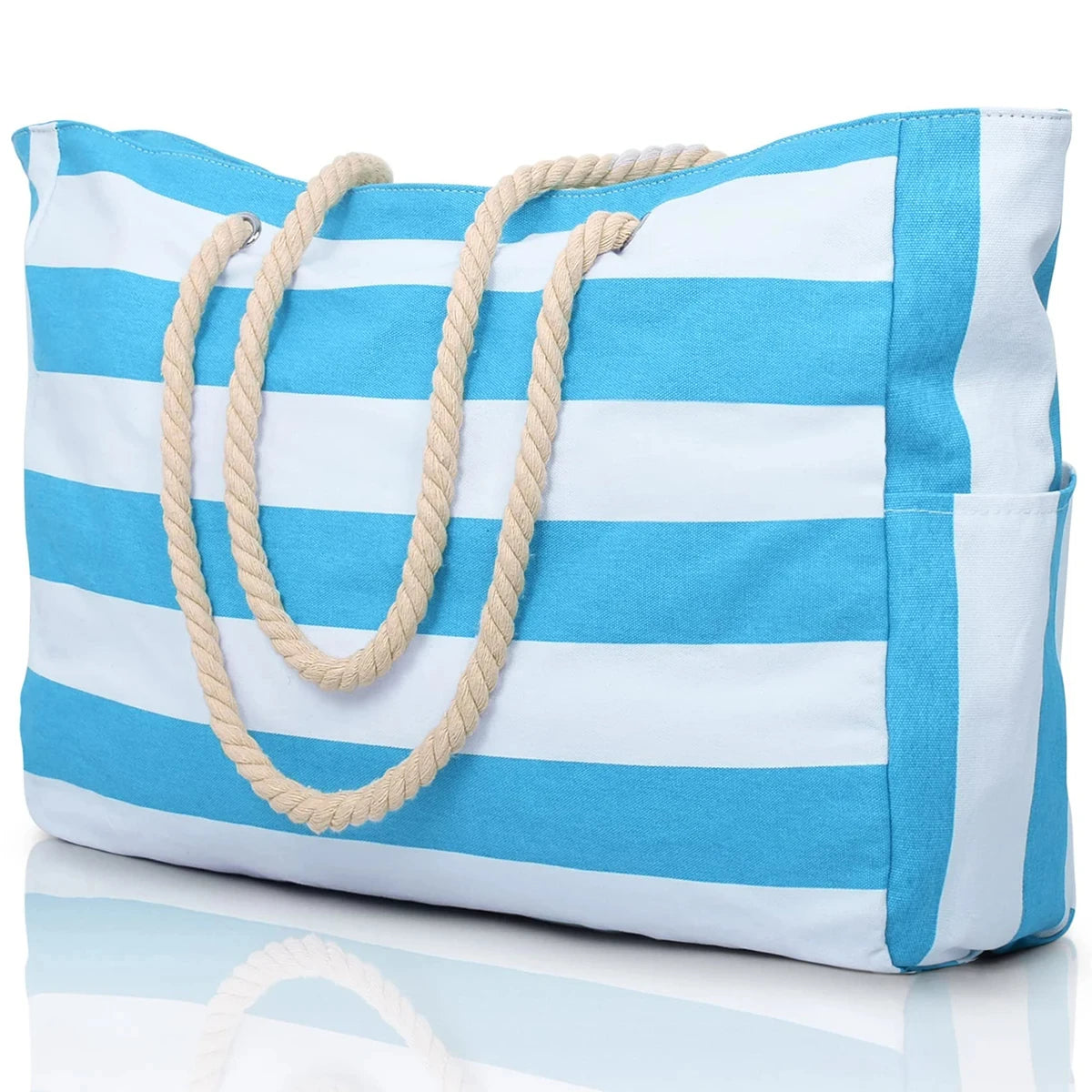 Bohemian Zipper Striped Shoulder Bags Large Capacity Canvas Outdoor Travel Tote Storage Women Camping Swim Pool Beach Bag