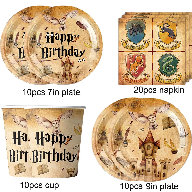Academy Magic Party Supplies Disposable Tableware Set Paper Cup Plate for Kids Boys Harry Potter Birthday Party Decorations
