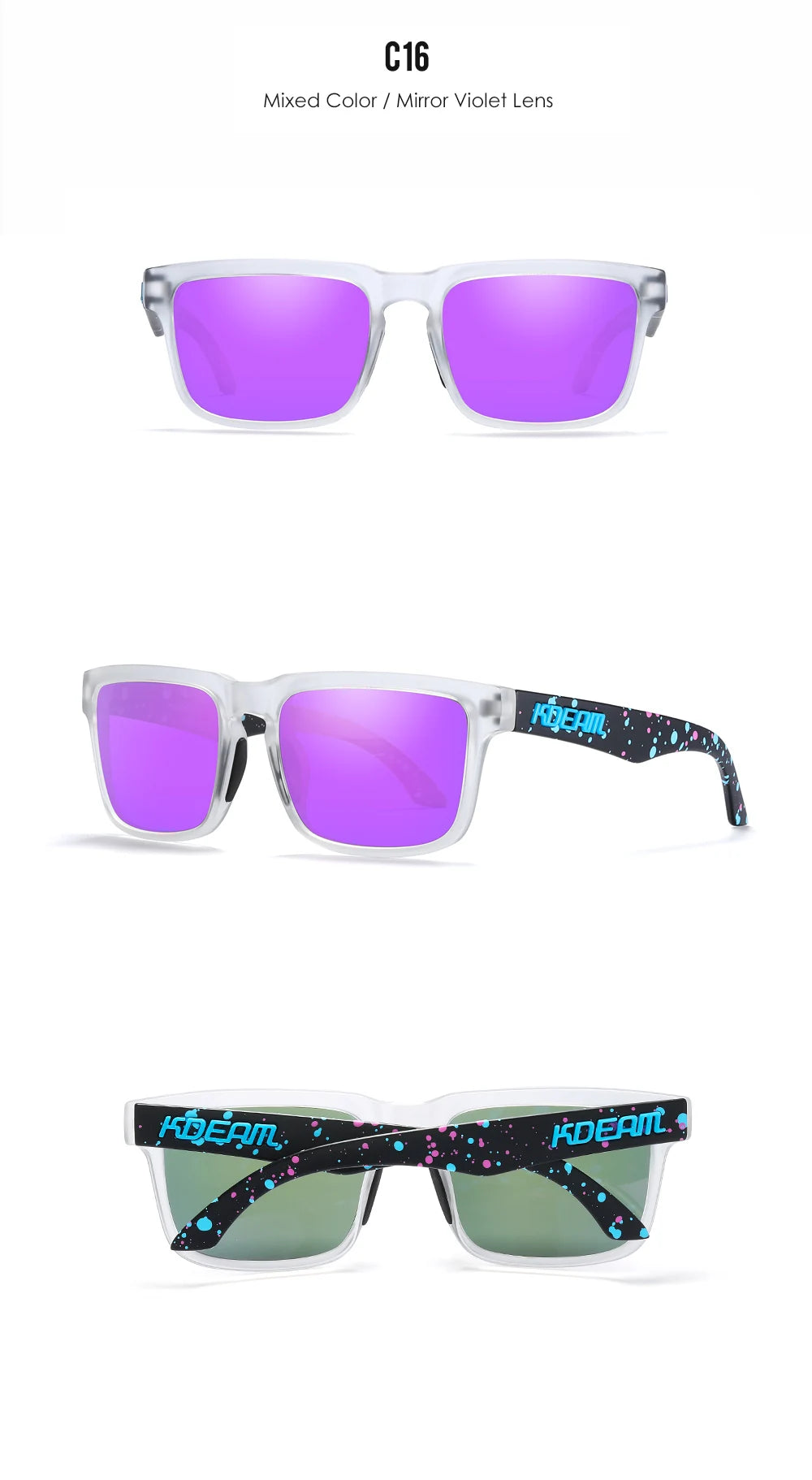 New KDEAM Brand High Quality Men Square Sunglasses Colors Sports Polarized Sun Glasses Reflective Coating Mirrored Lens UV400