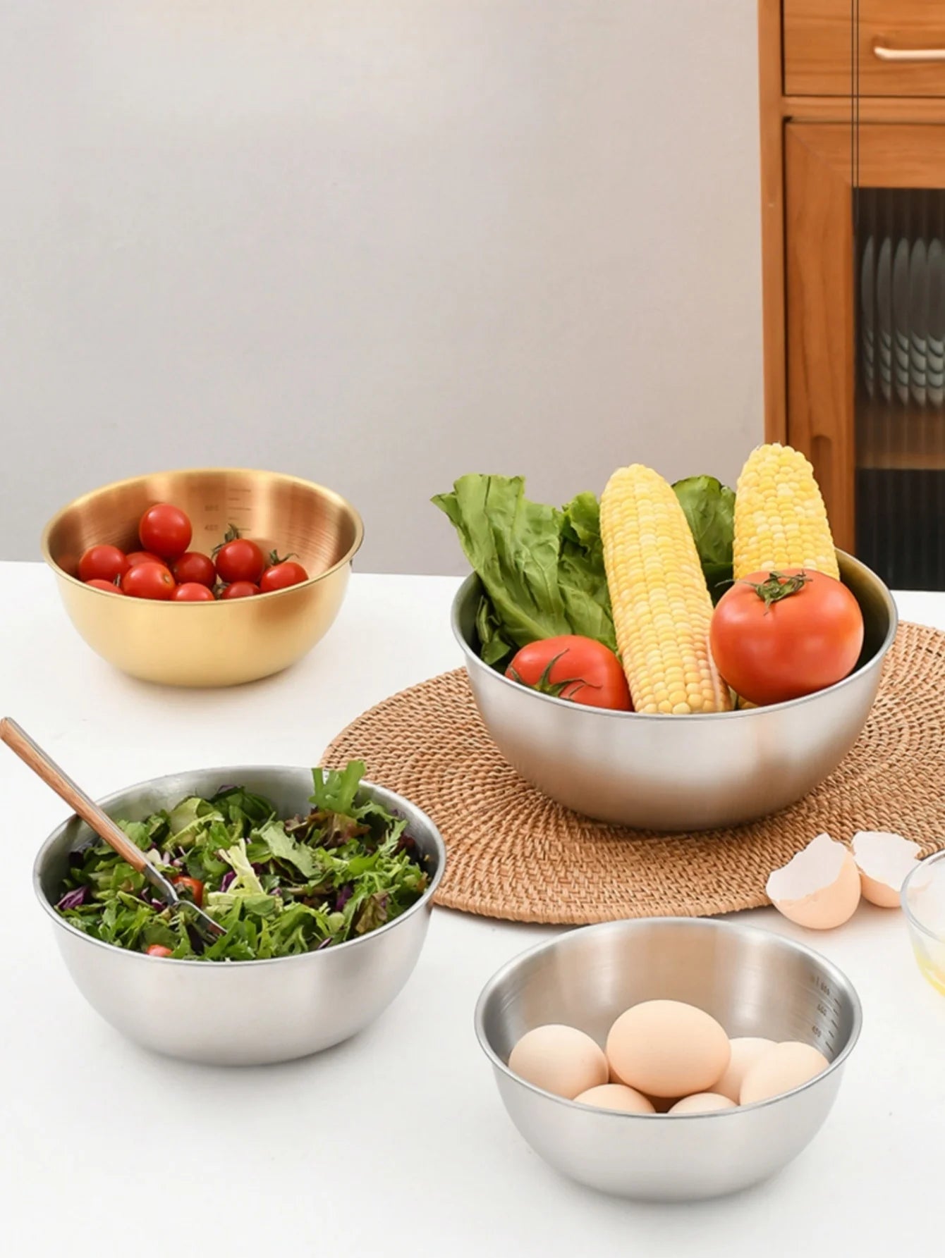 Stainless Steel Gold And Silver Salad Bowl Rice Noodles Lamian Noodles Bowl Kitchen Tableware Food Container