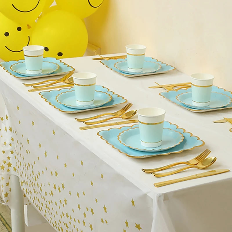10pcs/set Disposable Birthday Tableware Cup Paper Plate Straws Birthday Party Wedding Decoration Kids Baby Shower Party Supplies