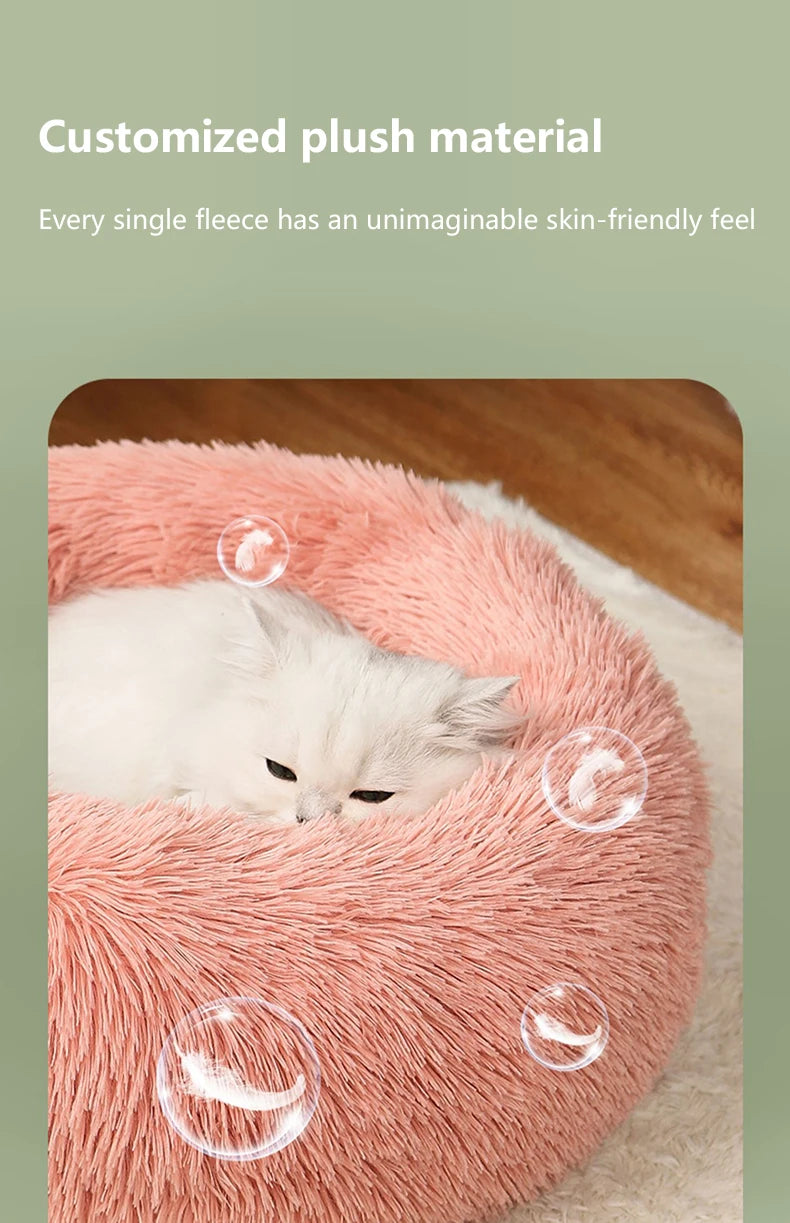 40-70CM Long Plush Winter Beds for Dogs & Cats, Home Plush Pet Nest, Soft Sofa Cushion Mats,Dog Kennel House, Warm Round Pet Bed