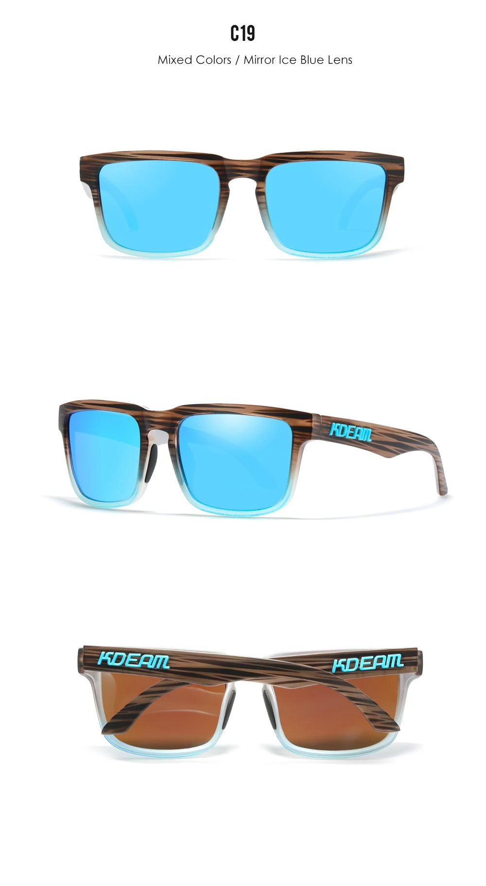New KDEAM Brand High Quality Men Square Sunglasses Colors Sports Polarized Sun Glasses Reflective Coating Mirrored Lens UV400