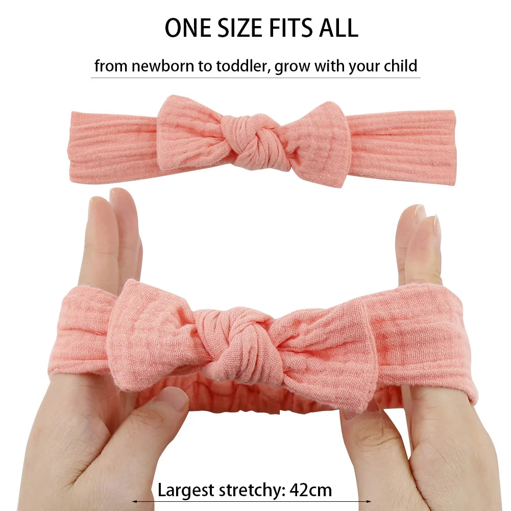 5Pcs/Set Solid Muslin Cotton Linen Baby Headband Elastic Rabbit Ear Hair Band Infant Girl Turban Headwraps Stretch Accessories