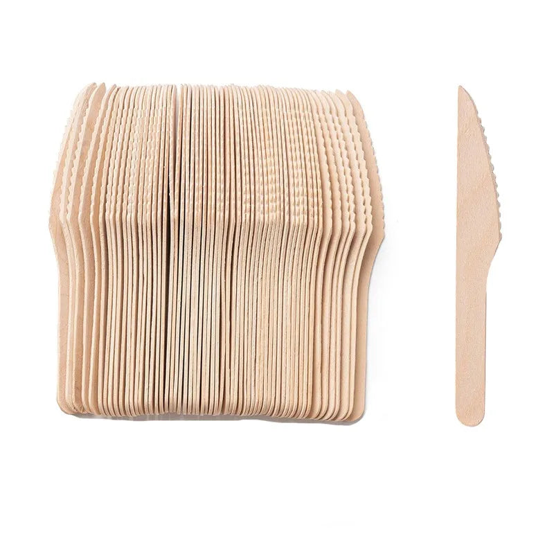 50/100PCS Disposable Wooden Forks Spoons Knives Parties Weddings Cafes Environmentally Friendly Disposable Wooden Tableware