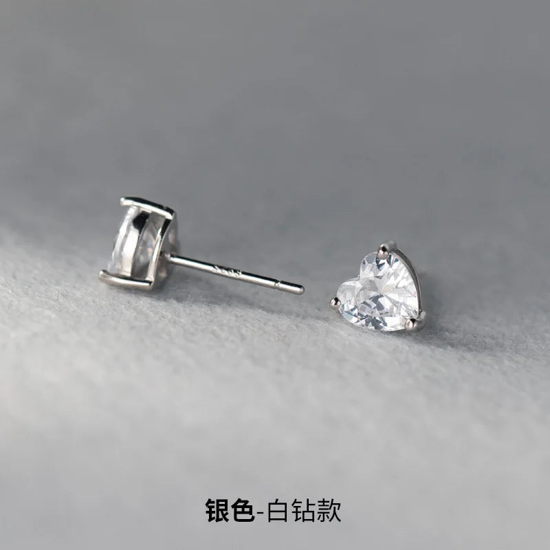 925 Sterling Silver Heart Piercing Small Stud Earrings For Women Engagement Elegant Luxury Jewelry Accessories Prevent Allergies