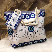 1pcs Evil Eye Women's Beach Bag Polyester Large Capacity Tote Shoulder Bag Customizable Logo Seaside Travel Bag