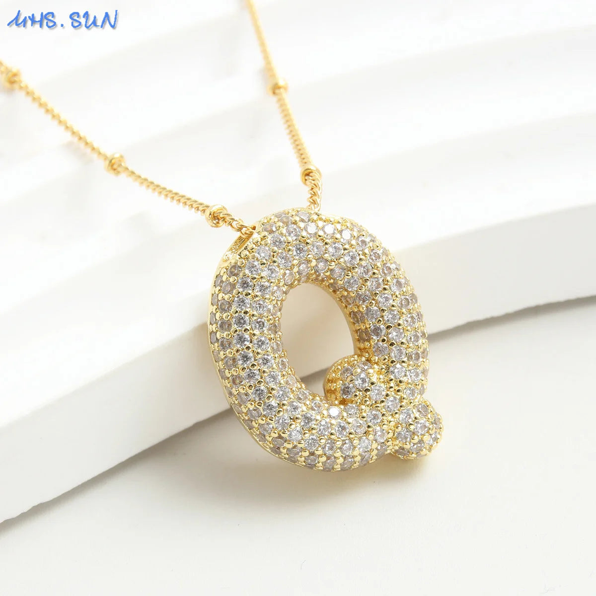 MHS.SUN Gold Plated Balloon 26 Letter Necklaces Copper Zircon Bubble Initial Pendant Chunky Women Personality Chain Jewelry