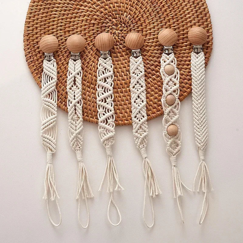 Vintage Simple Crochet Pacifier Chain for Newborn Teething Soother Chew Dummy Clips Hand Made Clip Baby Cotton Tassel Pacifier