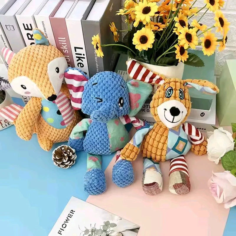 Pet Plush Toy Cat Dog Interactive Teething Toy Animals Bite Resistant Interactive Squeaky Pet Dog Teeth Cleaning Chew Toy