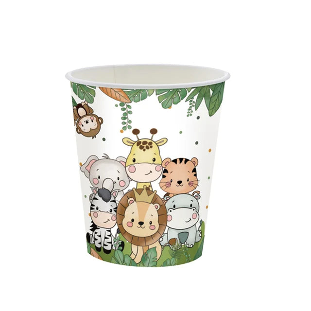 Jungle Animals Disposable Tableware Sets Lion Elephant Tiger Hippo Tablecloth Cups Plate Kids Birthday Safari Party Decoration
