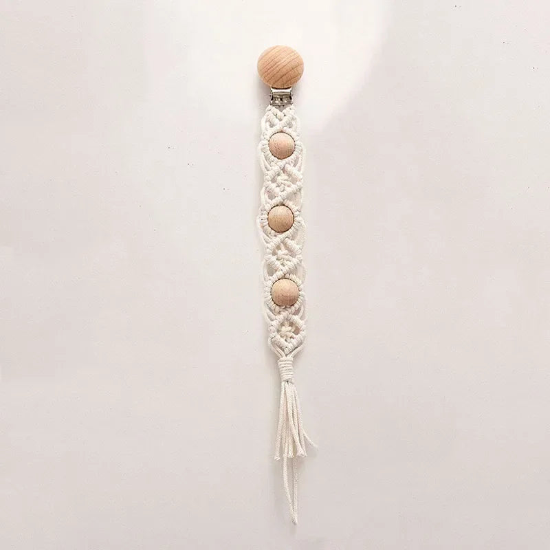 Vintage Simple Crochet Pacifier Chain for Newborn Teething Soother Chew Dummy Clips Hand Made Clip Baby Cotton Tassel Pacifier