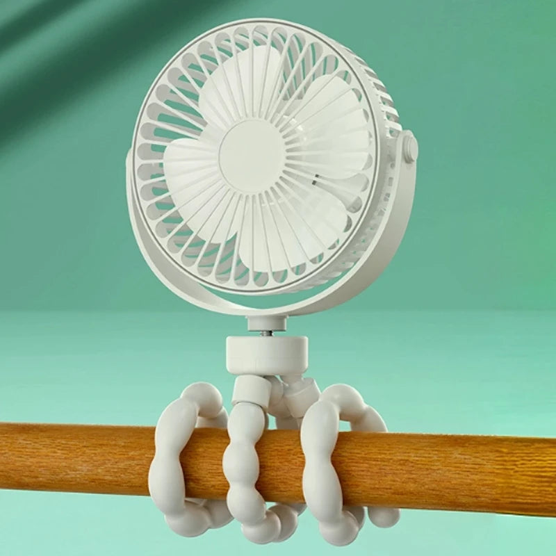 Fan for Cart Stroller Fans Multi Functional Student Baby USB 3 Speeds Rechargeable Lithium Battery Octopus Mini Fan