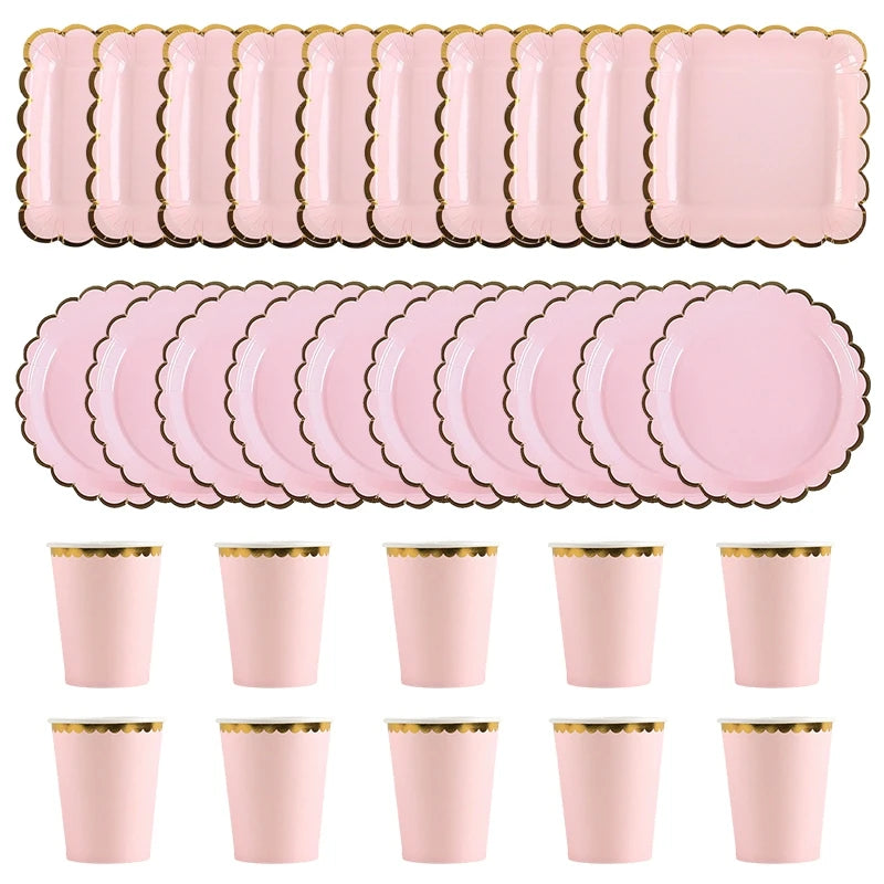 10pcs/set Disposable Birthday Tableware Cup Paper Plate Straws Birthday Party Wedding Decoration Kids Baby Shower Party Supplies