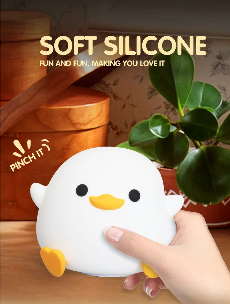LED Night Light Cute Duck Cartoon Animals Decor Silicone Lamp for Children Kid Touch Sensor Timing USB Rechargeable for Birthday