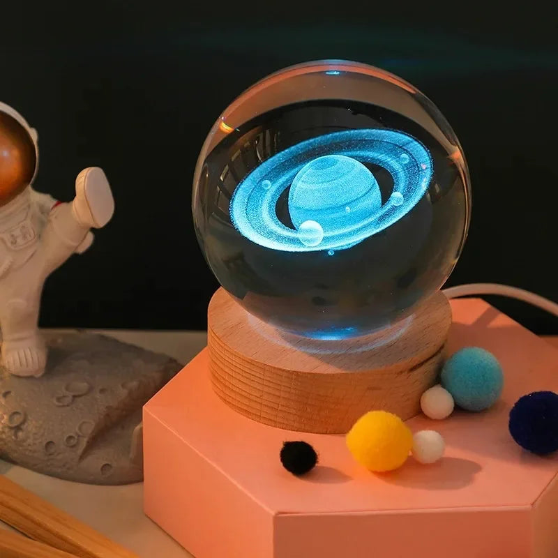 6cm Bedside RGB Lamp Solar Theme Cosmos Series Crystal Ball Night Lights Milky Way Moon Small Ornaments for Desk Creative Gift