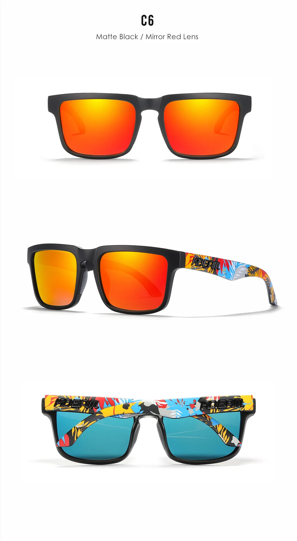 New KDEAM Brand High Quality Men Square Sunglasses Colors Sports Polarized Sun Glasses Reflective Coating Mirrored Lens UV400
