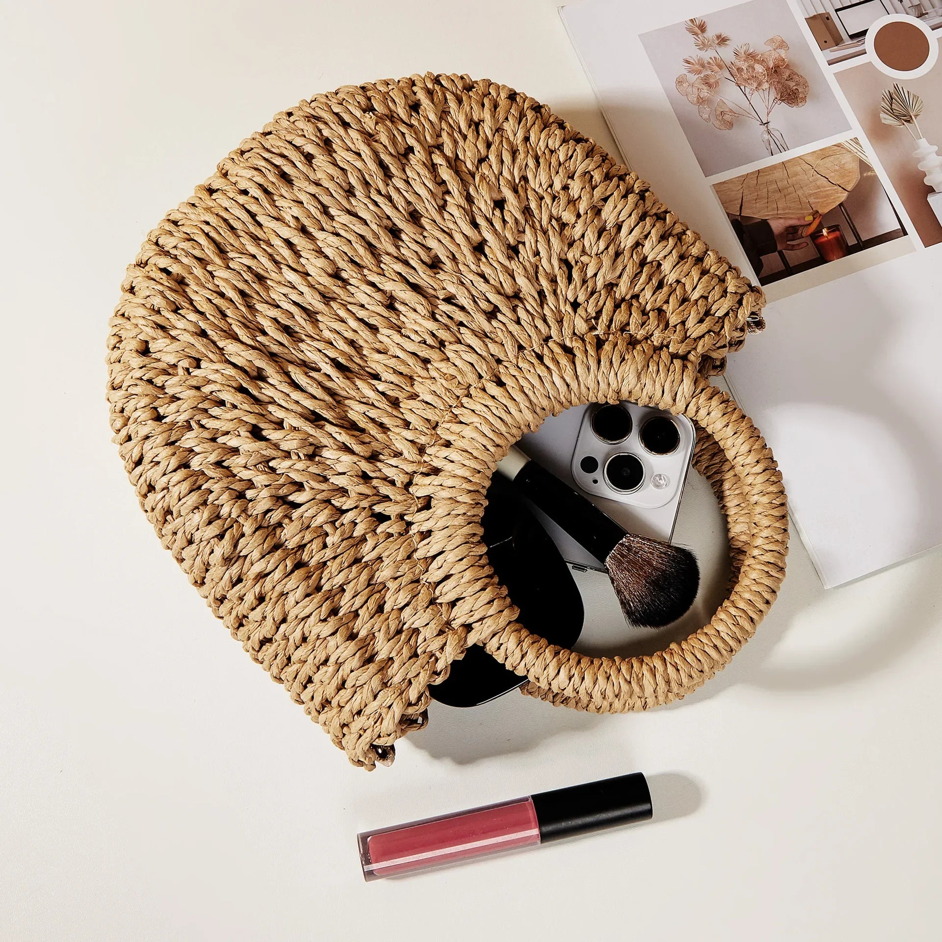 Handwoven Straw Rattan Half-Moon Beach Handbag Large Capacity Women Summer Hollow Out Crossbody Shoulder Bag  crossbody bags