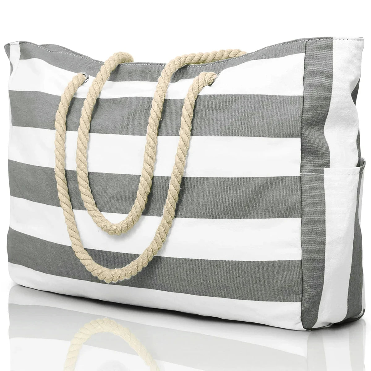 Bohemian Zipper Striped Shoulder Bags Large Capacity Canvas Outdoor Travel Tote Storage Women Camping Swim Pool Beach Bag
