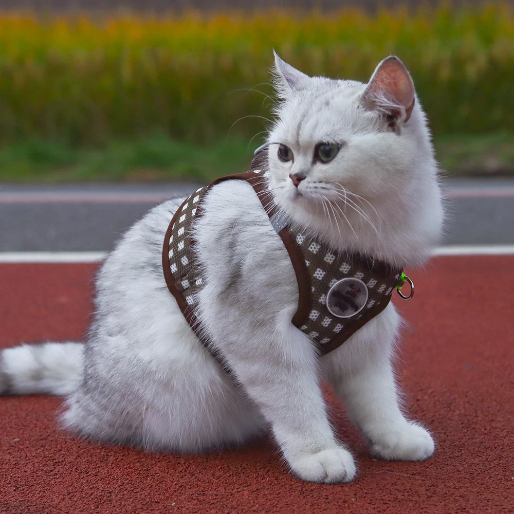Kitten chest Strap Fresh plaid kitten leash anti-break Adjustable reflective pet chest strap Small dog kitten chest back