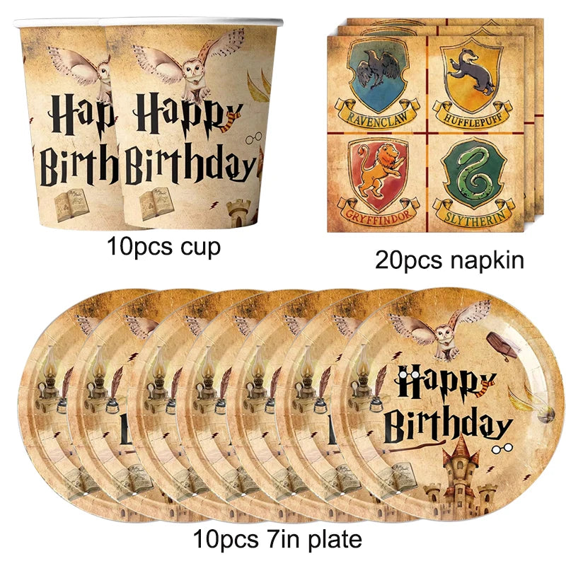 Academy Magic Party Supplies Disposable Tableware Set Paper Cup Plate for Kids Boys Harry Potter Birthday Party Decorations