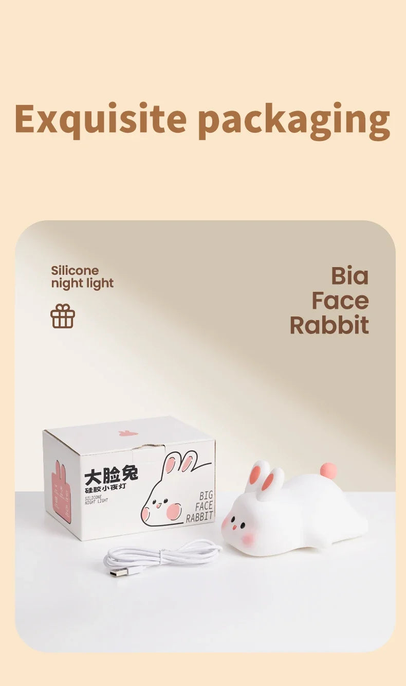 Cute LED Night Light Panda Sheep Rabbit Silicone Nightlights Timing USB Rechargeable For Bedroom Decoration Kids Birthday Gift
