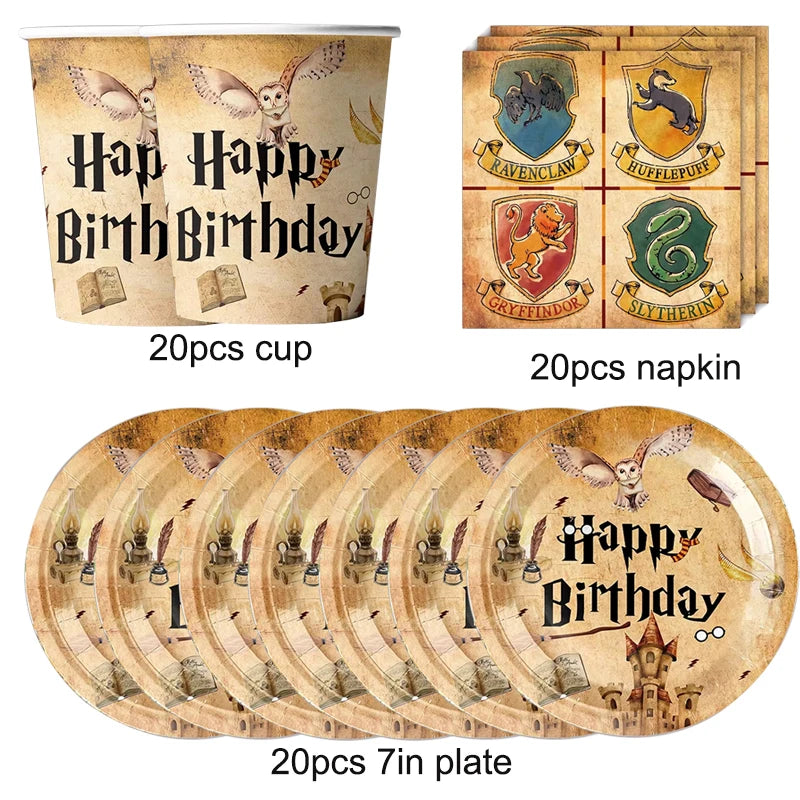 Academy Magic Party Supplies Disposable Tableware Set Paper Cup Plate for Kids Boys Harry Potter Birthday Party Decorations