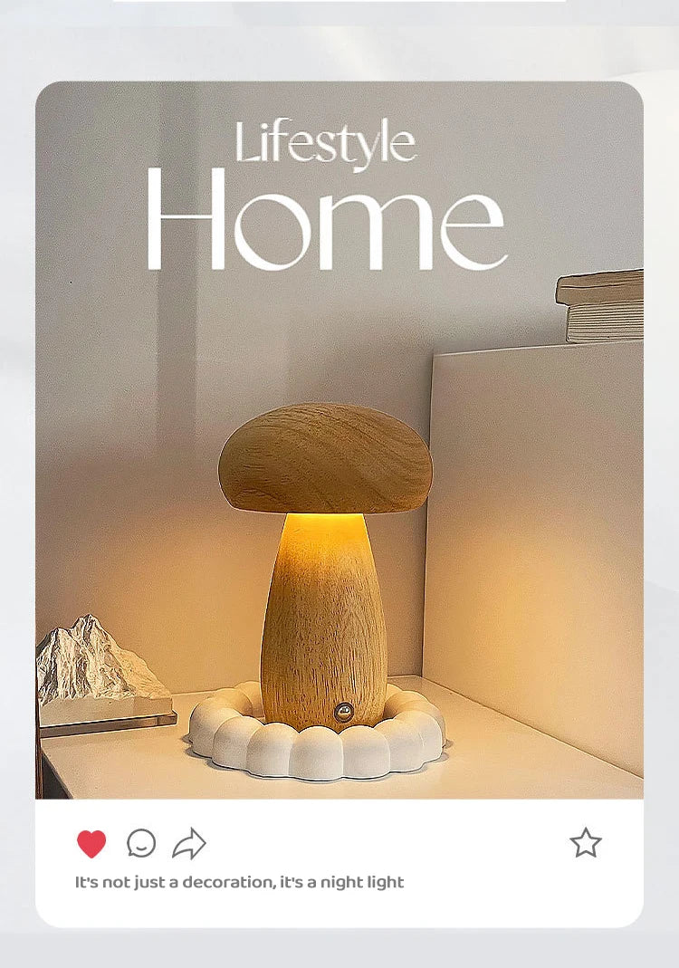 INS Wooden Creative Mushroom Night Light Stepless Dimming Bedside Table Lamp 3 Color Rechargeable Sleeping Nightlights For Room