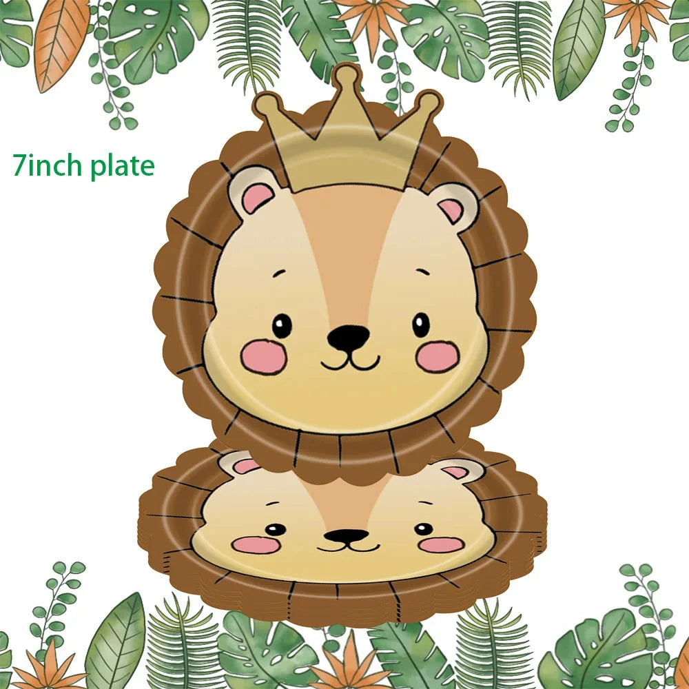 Jungle Animals Disposable Tableware Sets Lion Elephant Tiger Hippo Tablecloth Cups Plate Kids Birthday Safari Party Decoration