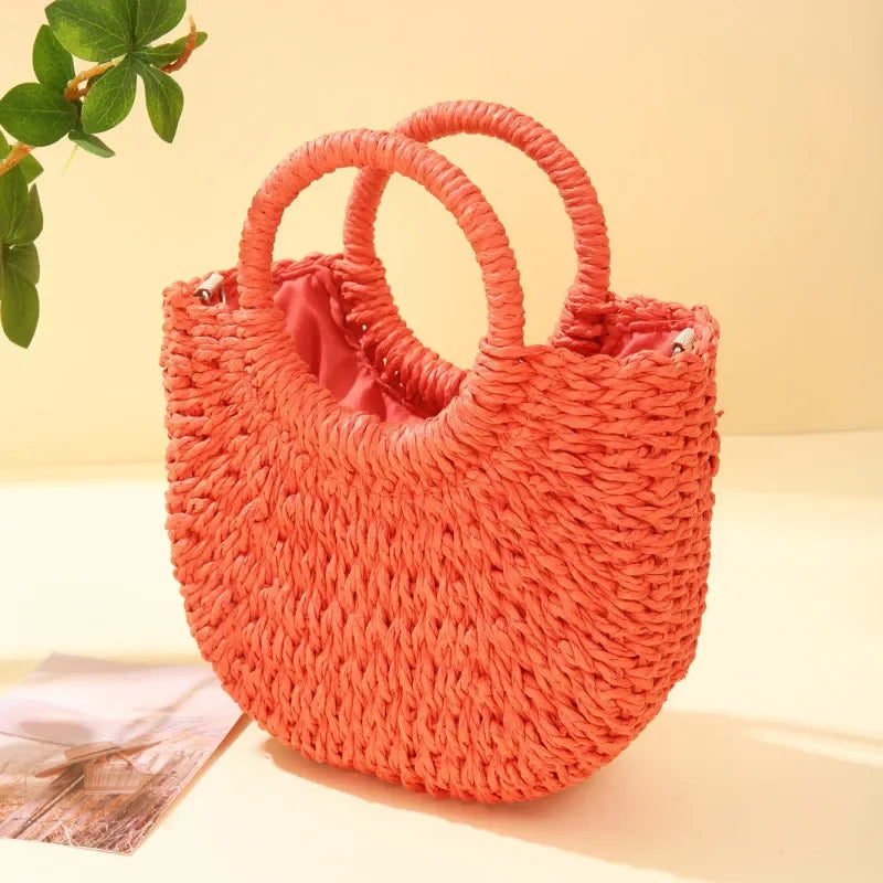 Handwoven Straw Rattan Half-Moon Beach Handbag Large Capacity Women Summer Hollow Out Crossbody Shoulder Bag  crossbody bags