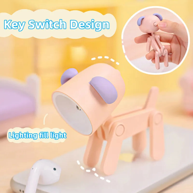 LED Night Light Mini Folding Desk Lamp Cute Pet Lights Dog Deer Portable Night Light Student Living Room Decor Gift