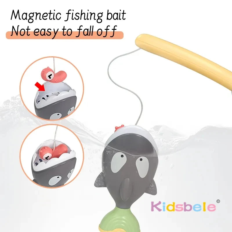 Summer Shark Floating Water Toy Magnetic Fishing Game With Water Effects Kids Pool Bath Toy Fun Colorful Sensory Sprinkling Toy