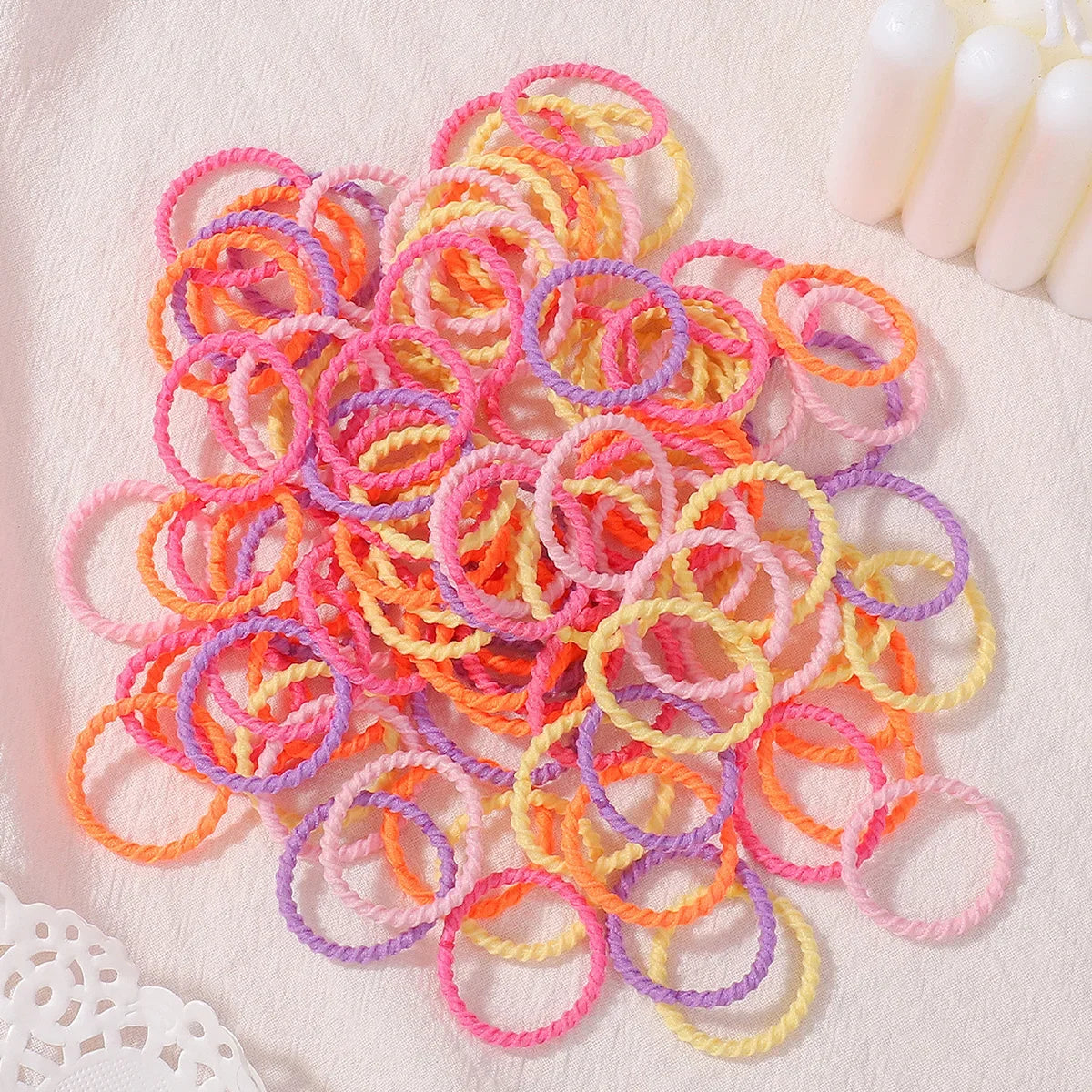 100pcs Baby 2cm Colorful Rubber Band Does Not Hurt The Hair Small Thumb Ring High Elastic Thread Toddler Kids Scrunchies Set