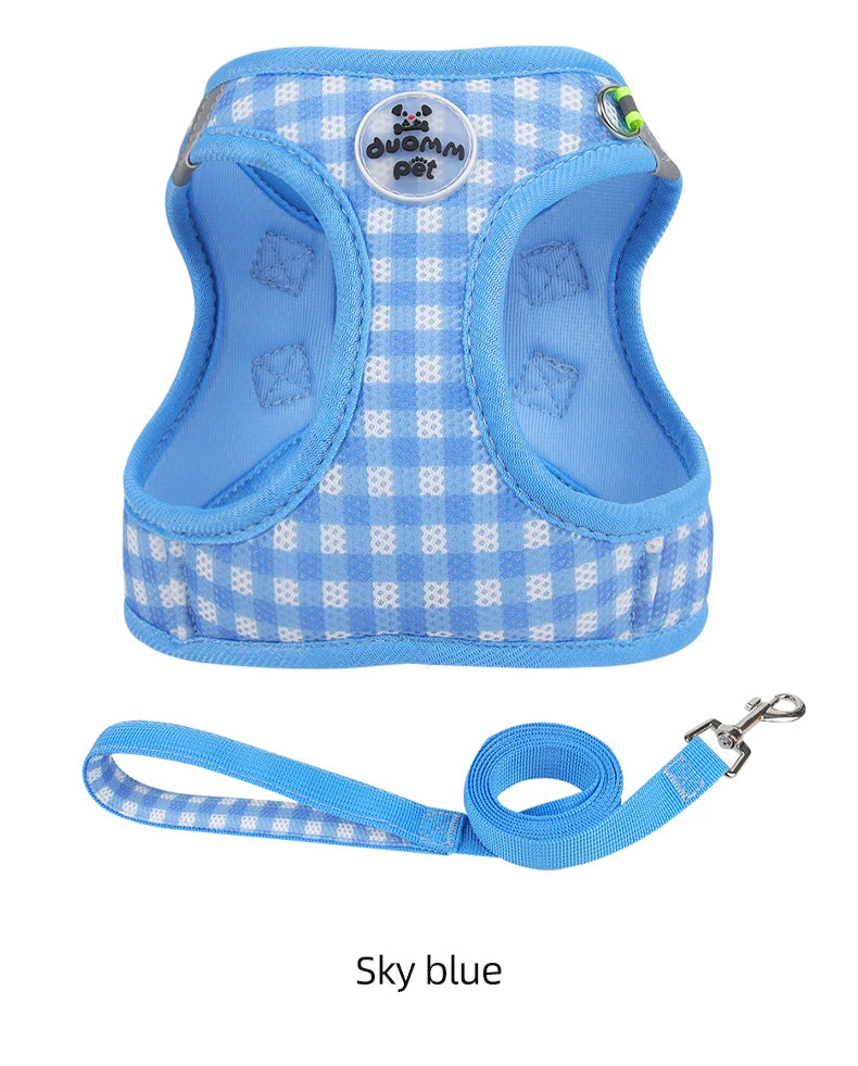 Kitten chest Strap Fresh plaid kitten leash anti-break Adjustable reflective pet chest strap Small dog kitten chest back