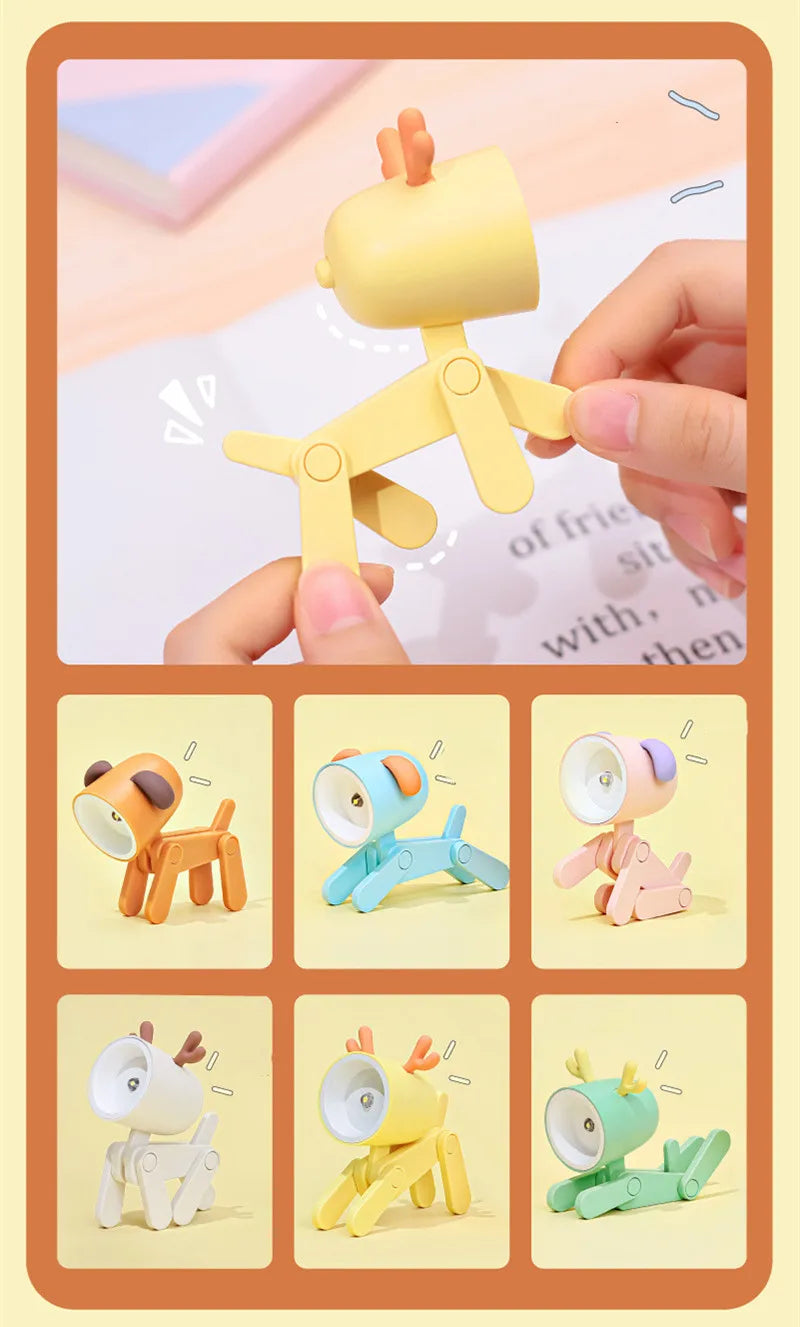 LED Night Light Mini Folding Desk Lamp Cute Pet Lights Dog Deer Portable Night Light Student Living Room Decor Gift