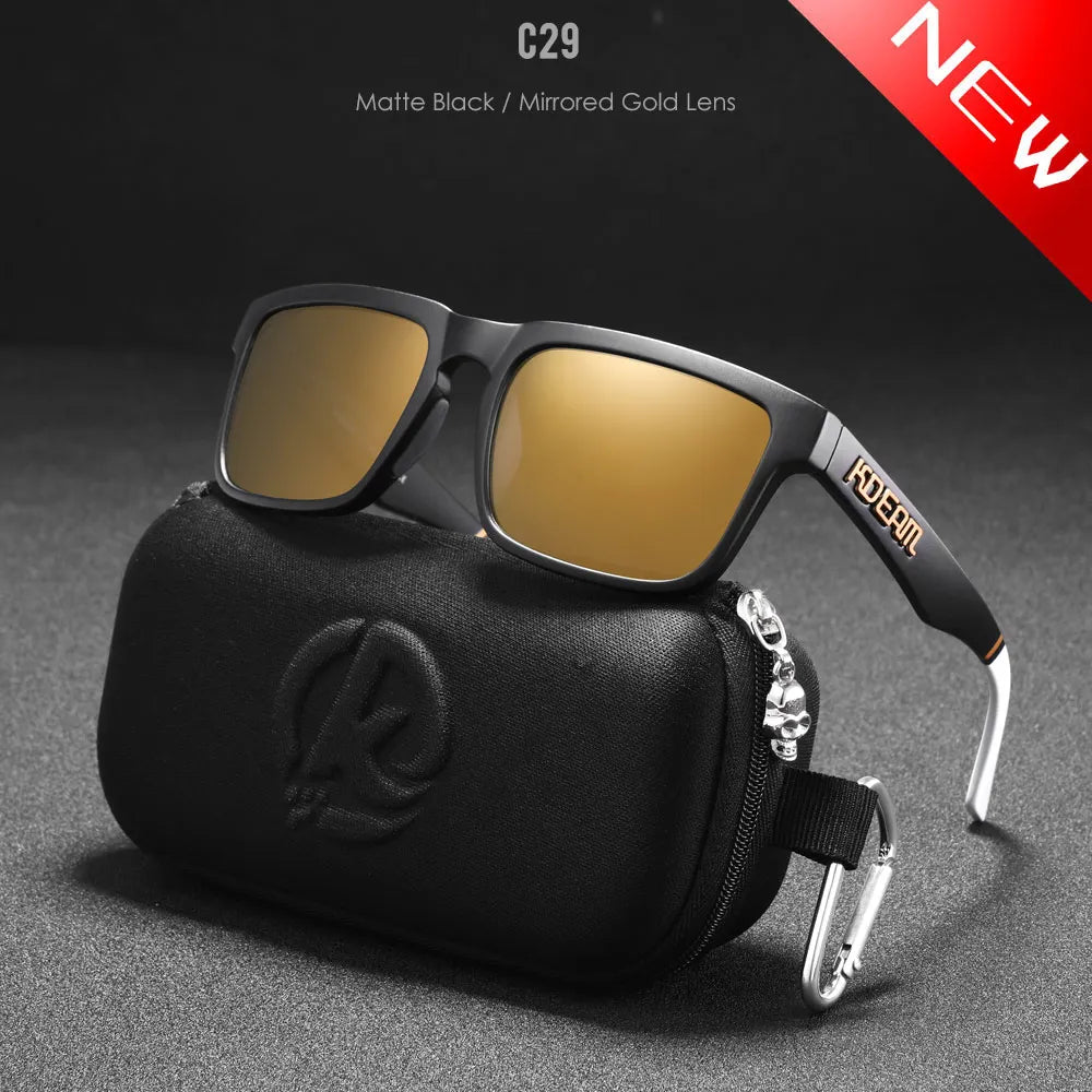 New KDEAM Brand High Quality Men Square Sunglasses Colors Sports Polarized Sun Glasses Reflective Coating Mirrored Lens UV400