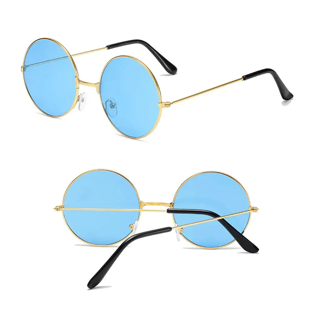 Fashion Retro Round Hippie Sunglasses  for Women Men Trendy Punk Disco Party Glasses Circle Metal UV Protection Sunglasses