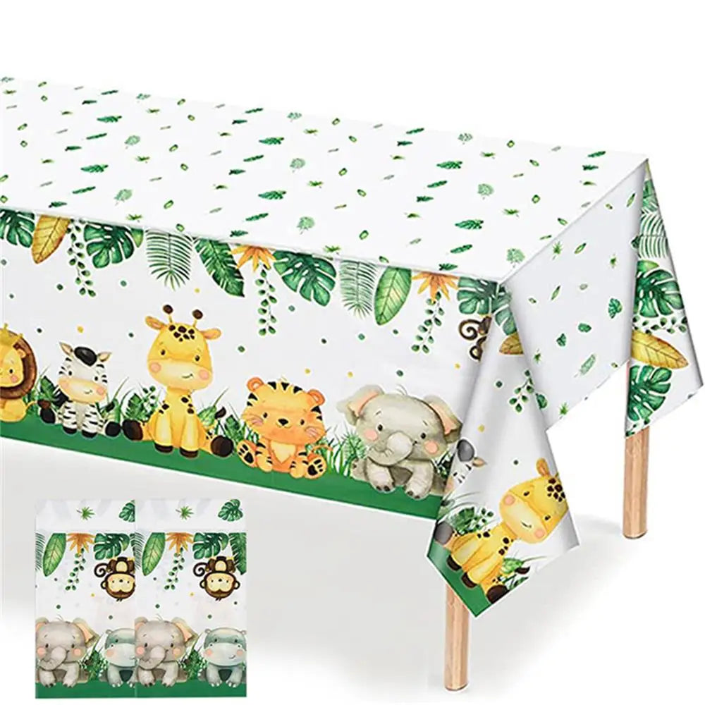 Jungle Animals Disposable Tableware Sets Lion Elephant Tiger Hippo Tablecloth Cups Plate Kids Birthday Safari Party Decoration