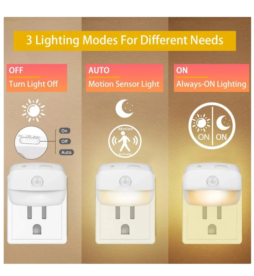 Plug in Night Light with Motion Sensor and Dusk to Dawn Sensor Mini LED Nightlight Adjustable Brightness for Bathroom Hallway