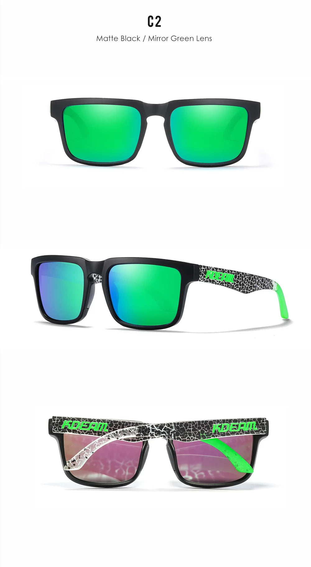 New KDEAM Brand High Quality Men Square Sunglasses Colors Sports Polarized Sun Glasses Reflective Coating Mirrored Lens UV400