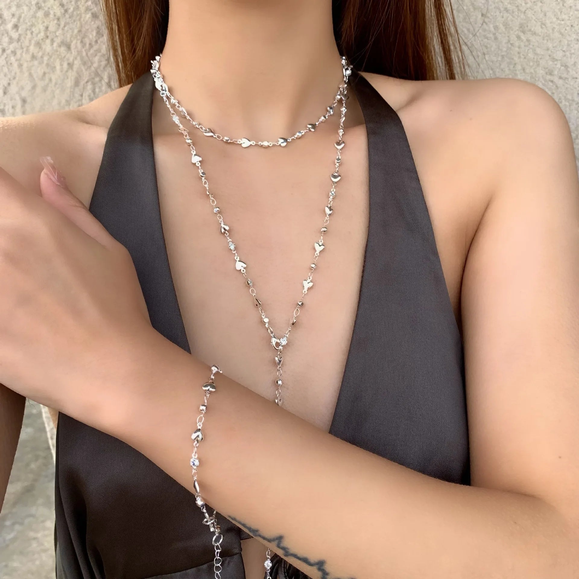 Fashion Sweater Chain Long Y-shaped Necklace for Women Simple Metal Gold Color Heart Crystal Clavicle Necklace Y2K Party Jewelry