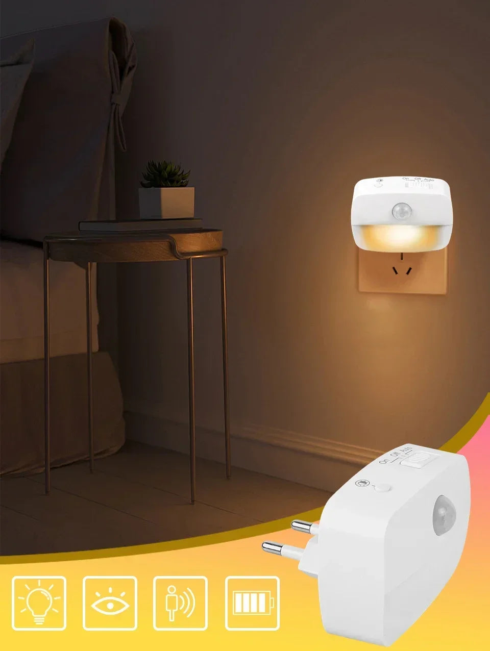 Plug in Night Light with Motion Sensor and Dusk to Dawn Sensor Mini LED Nightlight Adjustable Brightness for Bathroom Hallway